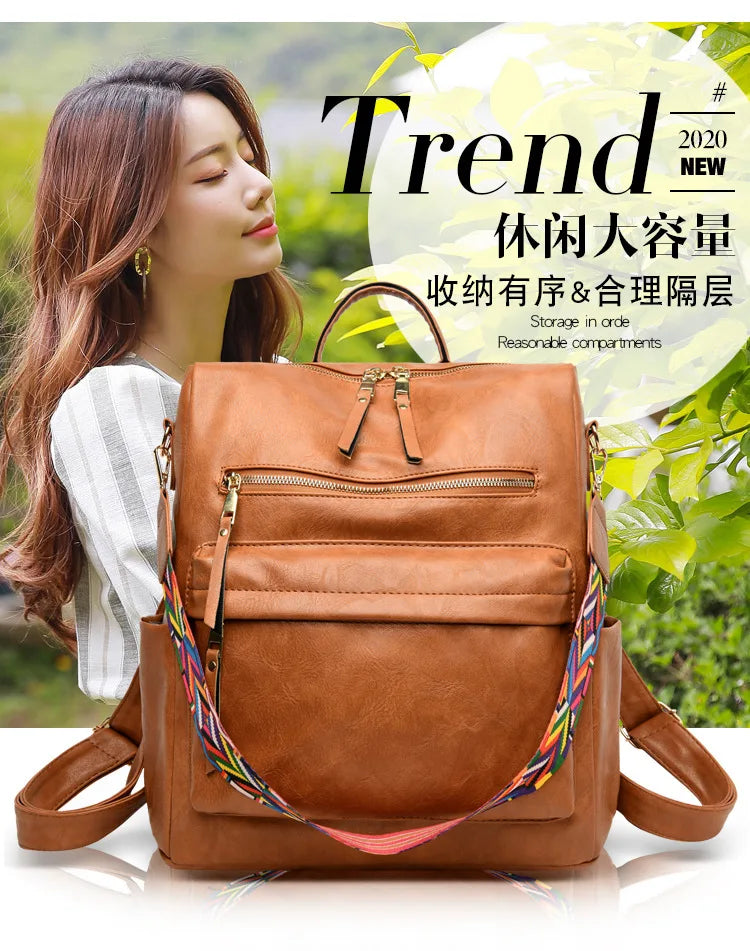 Classic Leather Backpack for Women School Student Travel Bag