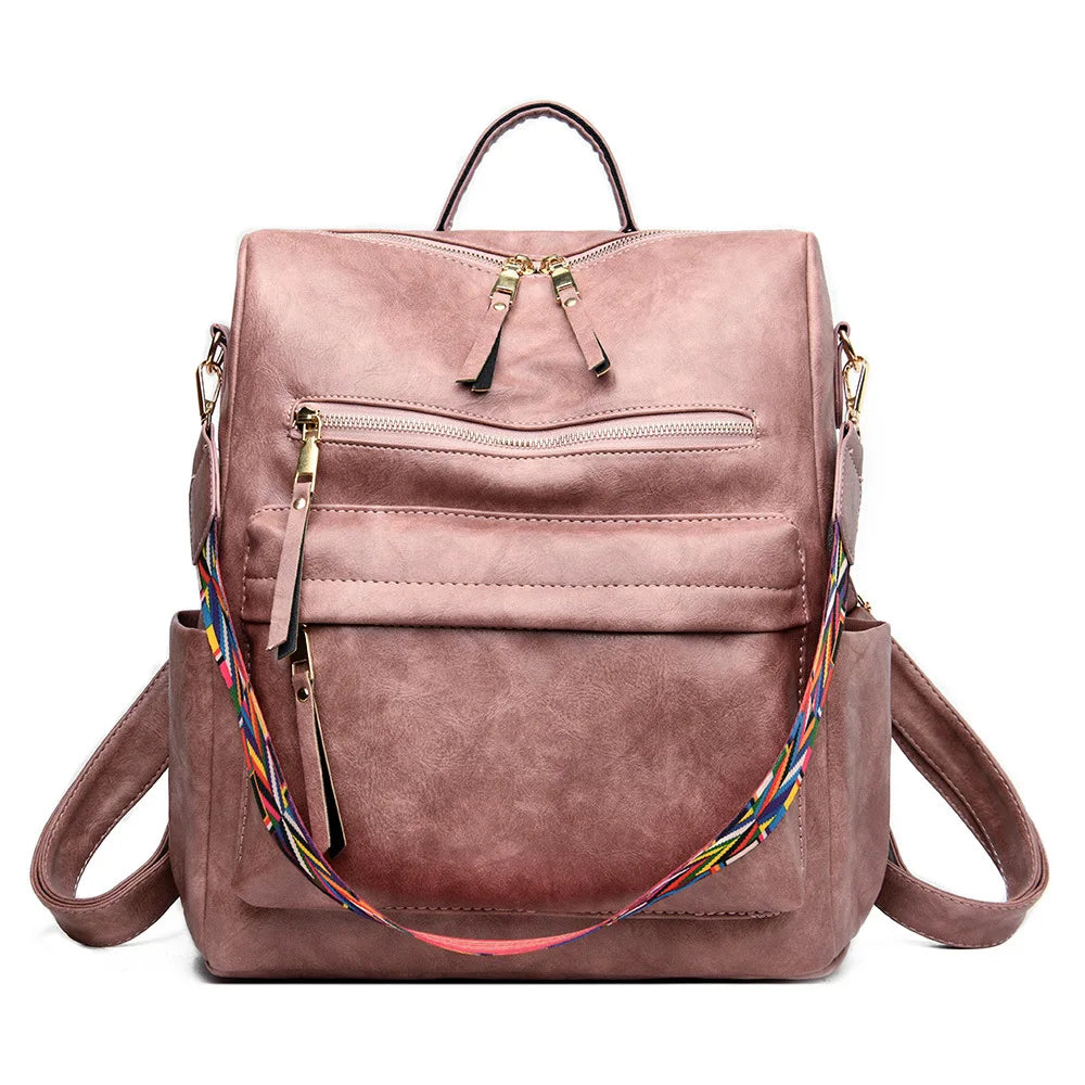 Classic Leather Backpack for Women School Student Travel Bag