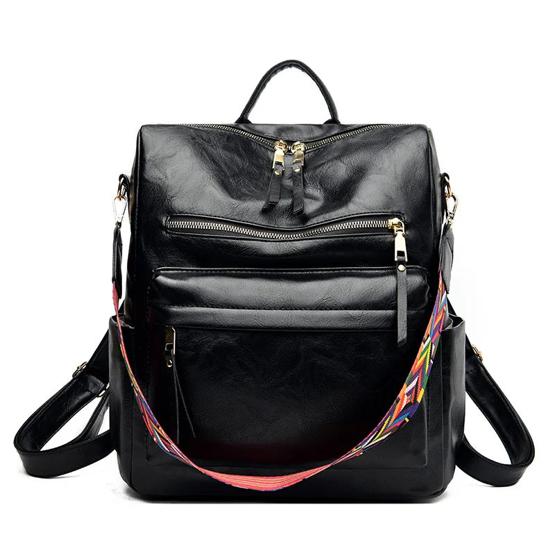 Classic Leather Backpack for Women School Student Travel Bag