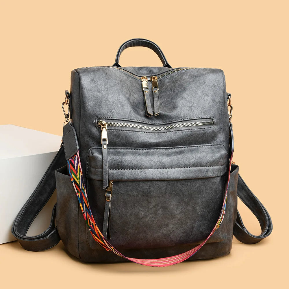 Classic Leather Backpack for Women School Student Travel Bag