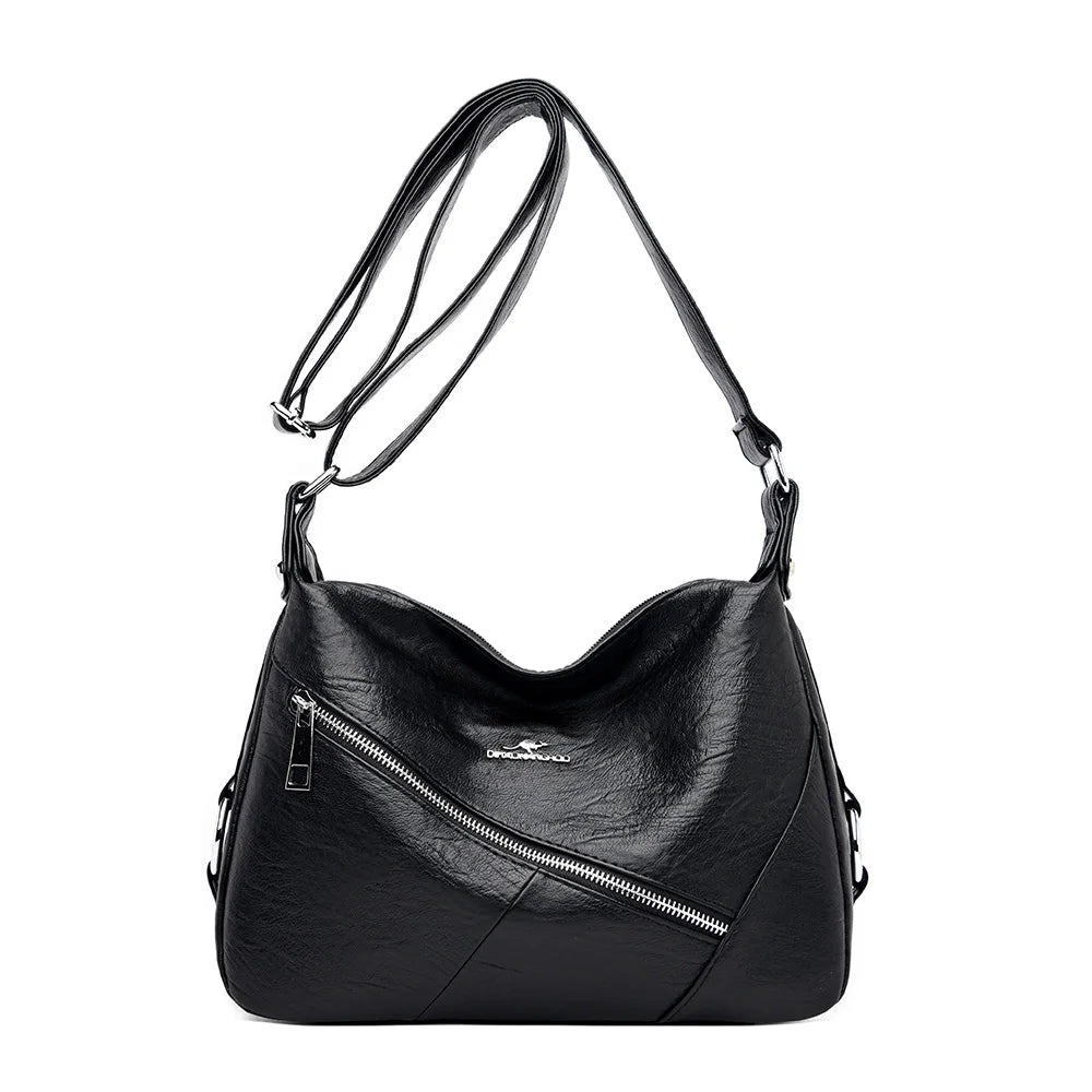 Women's Small Soft PU Mummy Bag Multi-Zip Shoulder Bag