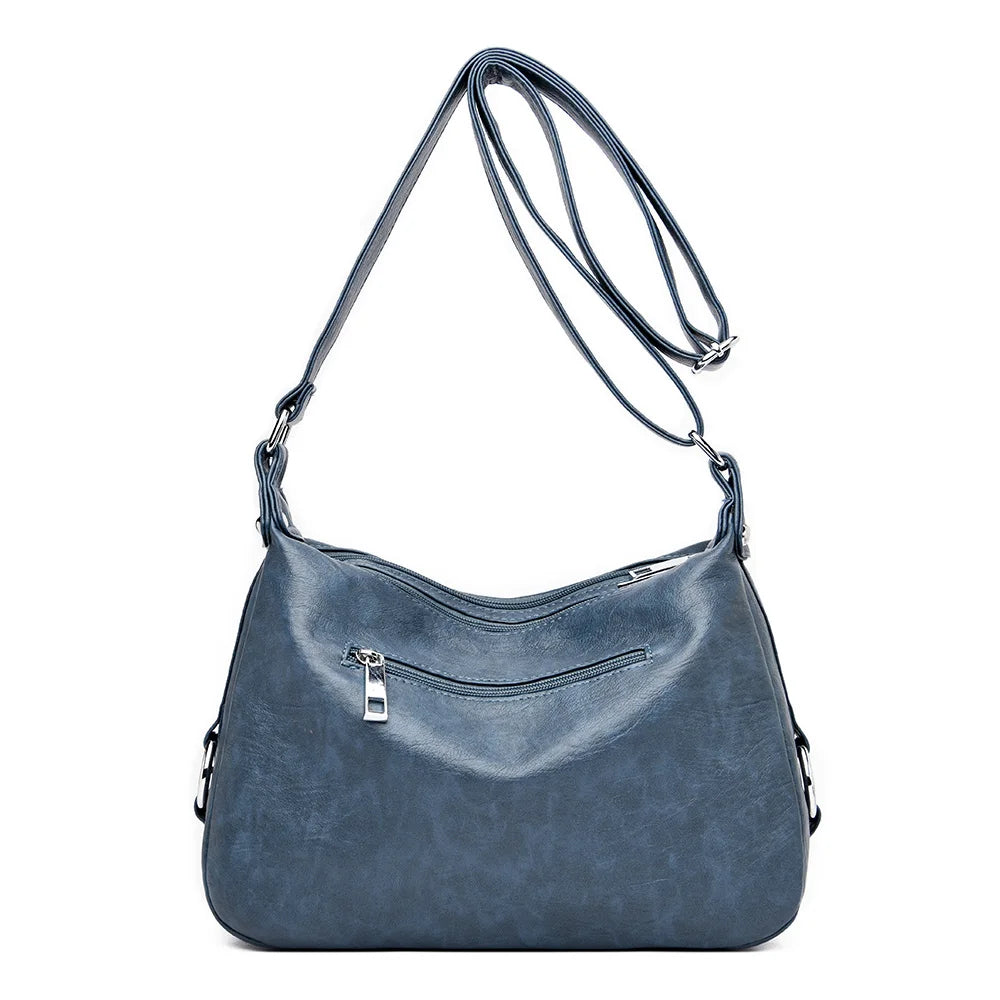 Women's Small Soft PU Mummy Bag Multi-Zip Shoulder Bag