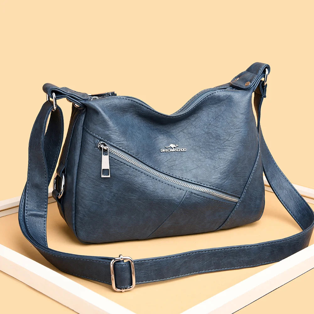 Women's Small Soft PU Mummy Bag Multi-Zip Shoulder Bag