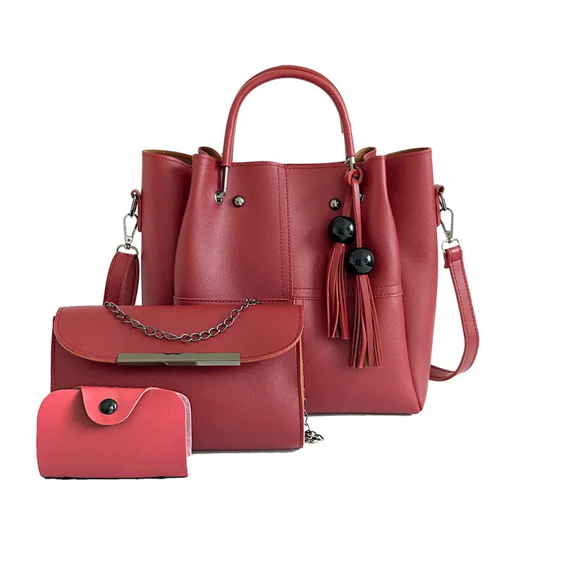 Fringe Shoulder Bag Set PU Leather Mother Bag