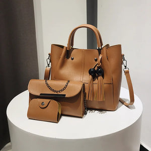 Fringe Shoulder Bag Set PU Leather Mother Bag