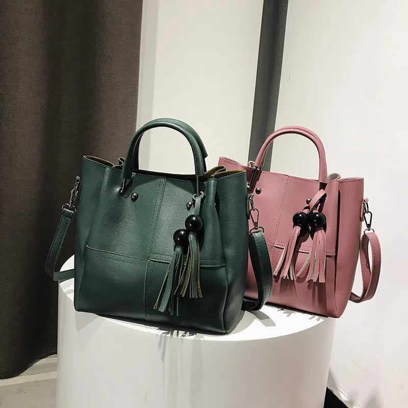 Fringe Shoulder Bag Set PU Leather Mother Bag