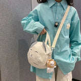 Canvas Cat Print Messenger Shoulder Bag Women Tote School Crossbody Bag