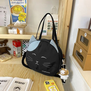 Canvas Cat Print Messenger Shoulder Bag Women Tote School Crossbody Bag