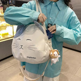 Canvas Cat Print Messenger Shoulder Bag Women Tote School Crossbody Bag