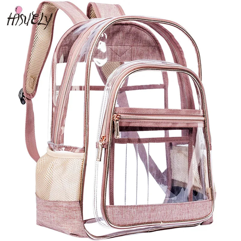 Clear PVC Waterproof Transparent School Bag See Through Backpacks High Large Cap