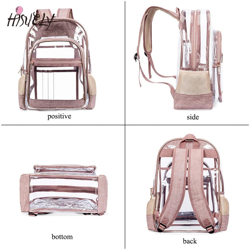 Clear PVC Waterproof Transparent School Bag See Through Backpacks High Large Cap