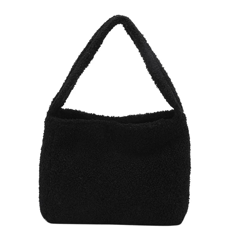 Plush Tote Shoulder Bag High Purse Solid Women Handbags