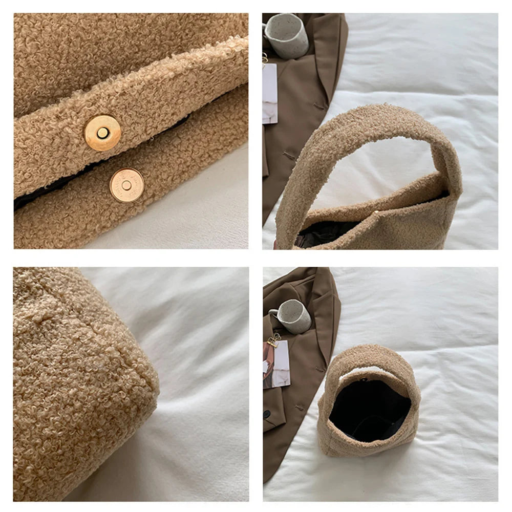 Plush Tote Shoulder Bag High Purse Solid Women Handbags