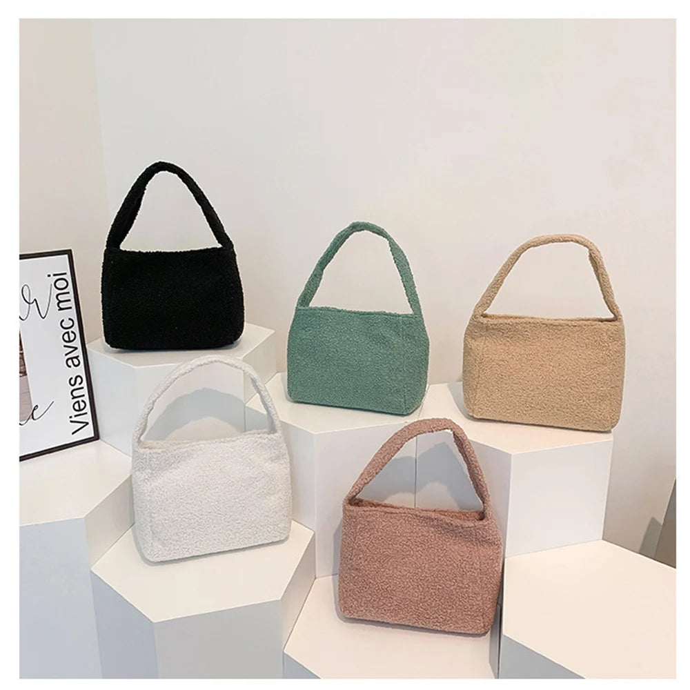 Plush Tote Shoulder Bag High Purse Solid Women Handbags