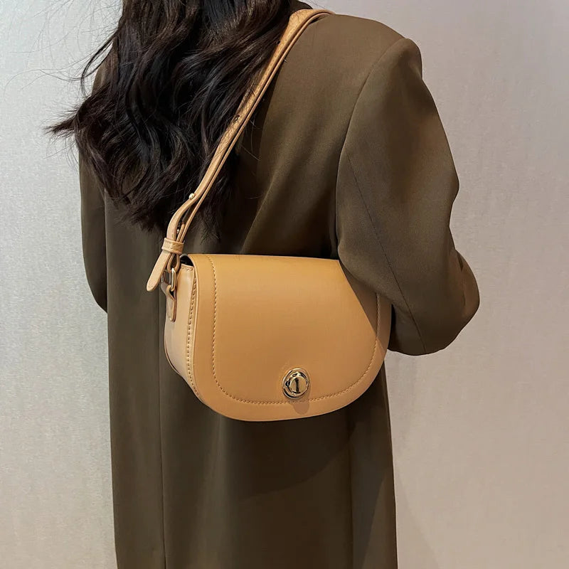 Brown PU Leather Shoulder Bag Women Messenger Handbag