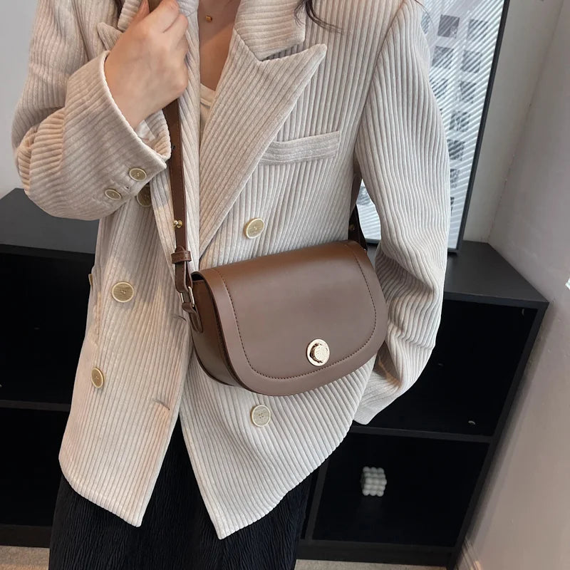 Brown PU Leather Shoulder Bag Women Messenger Handbag