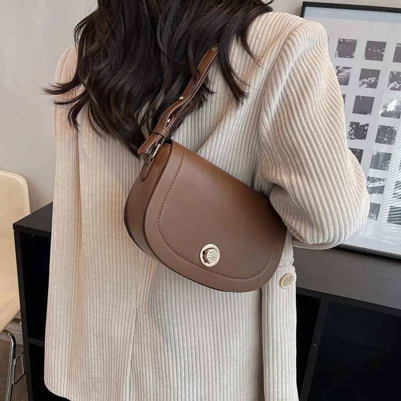 Brown PU Leather Shoulder Bag Women Messenger Handbag