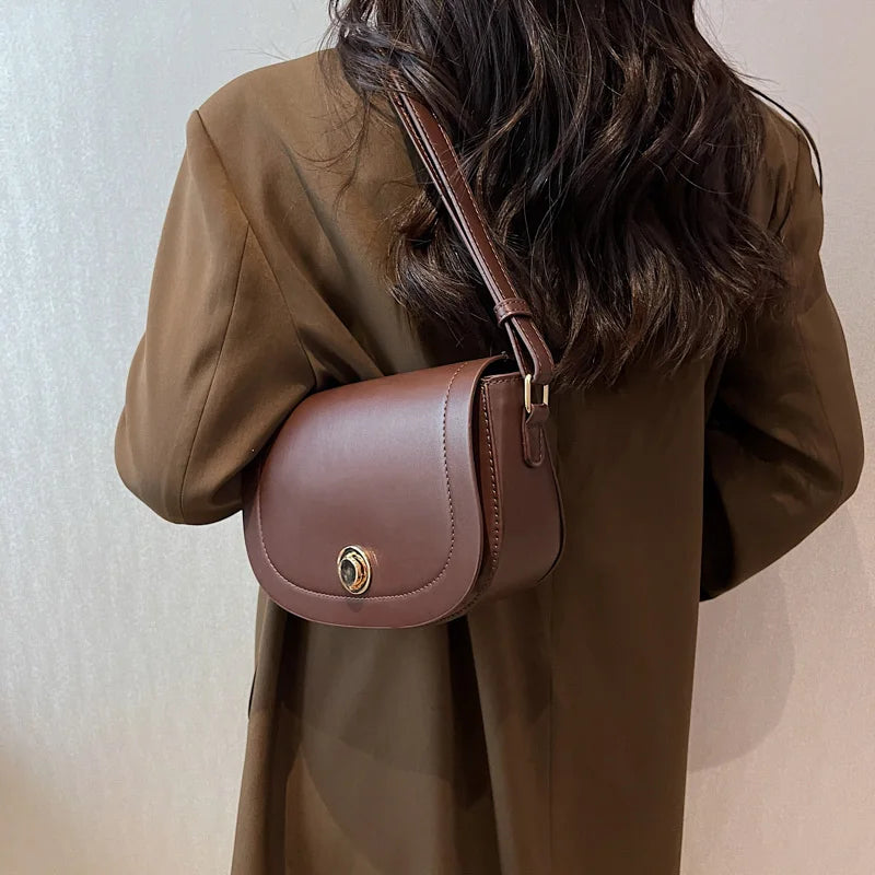 Brown PU Leather Shoulder Bag Women Messenger Handbag