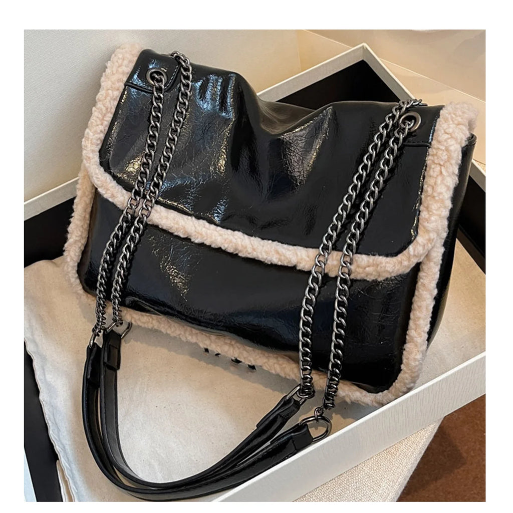 Faux Fur Messenger Bag Lamb Wool Women Shoulder Bags Totes Warm Purses