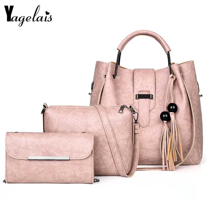 Retro Three-piece Pu Handbags Shoulder Bag Large Capacity Composite Bag