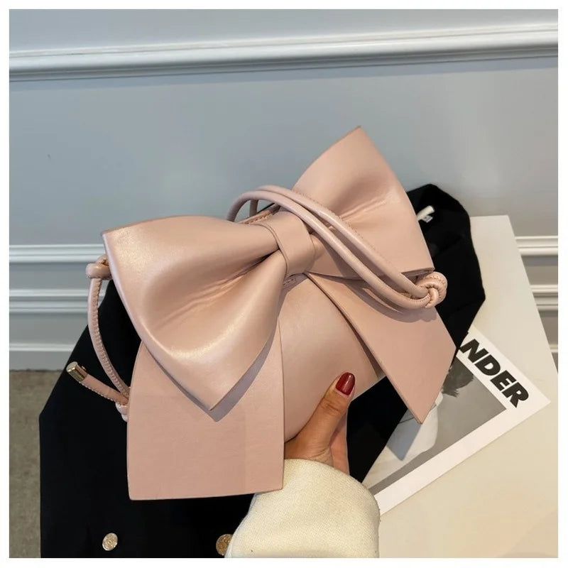 Textured Shoulder Underarm Bag Messenger Bag Ladies Niche Bow Hand Carry Small B