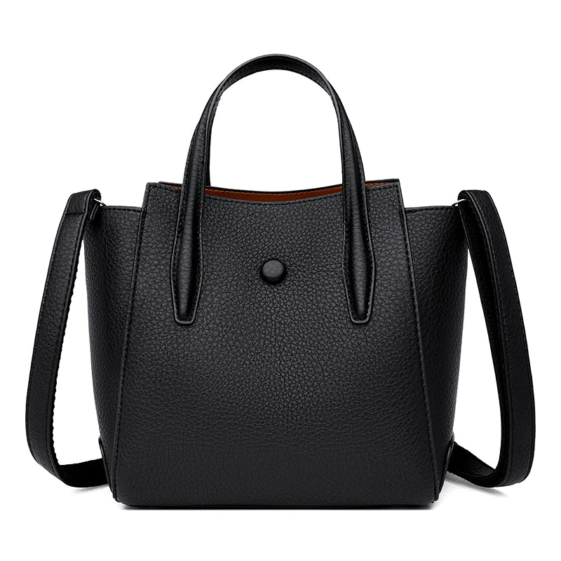 Fashionable Girls Handbags Bucket Shoulder Bags Multi-Zipper PU Leather