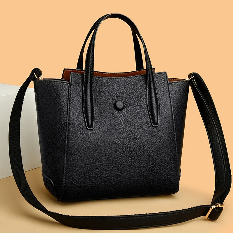 Fashionable Girls Handbags Bucket Shoulder Bags Multi-Zipper PU Leather
