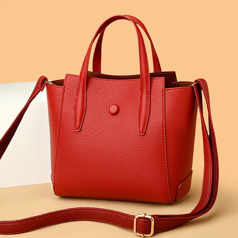 Fashionable Girls Handbags Bucket Shoulder Bags Multi-Zipper PU Leather