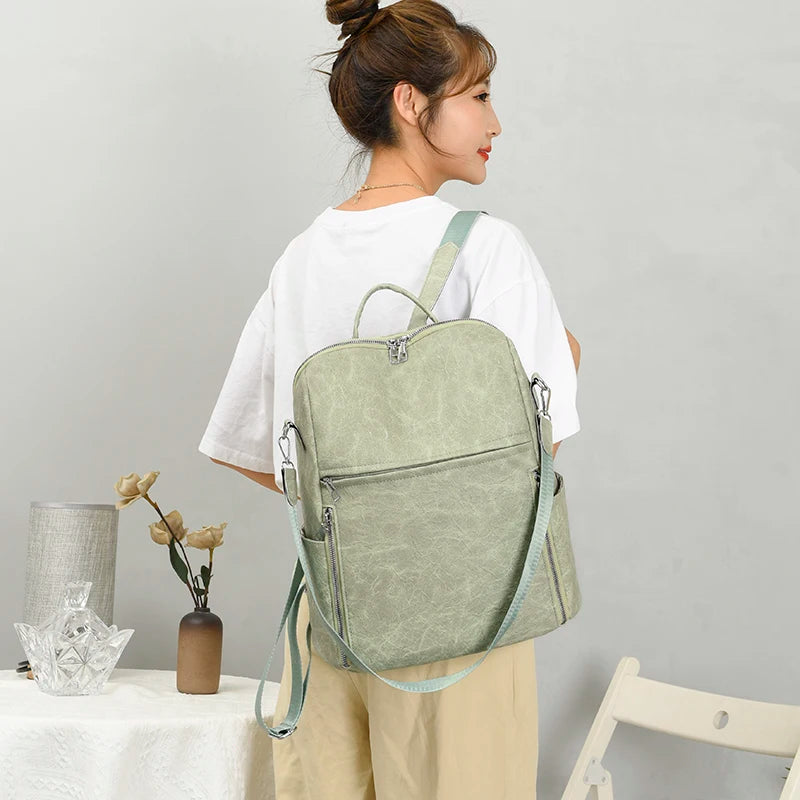 Retro PU Leather Backpack Waterproof Travel Bag Casual Mochila