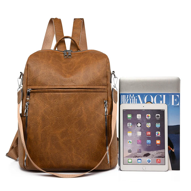 Retro PU Leather Backpack Waterproof Travel Bag Casual Mochila