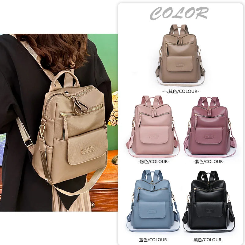 Casual Leather Backpack for Women Large Capacity Travel Bag
