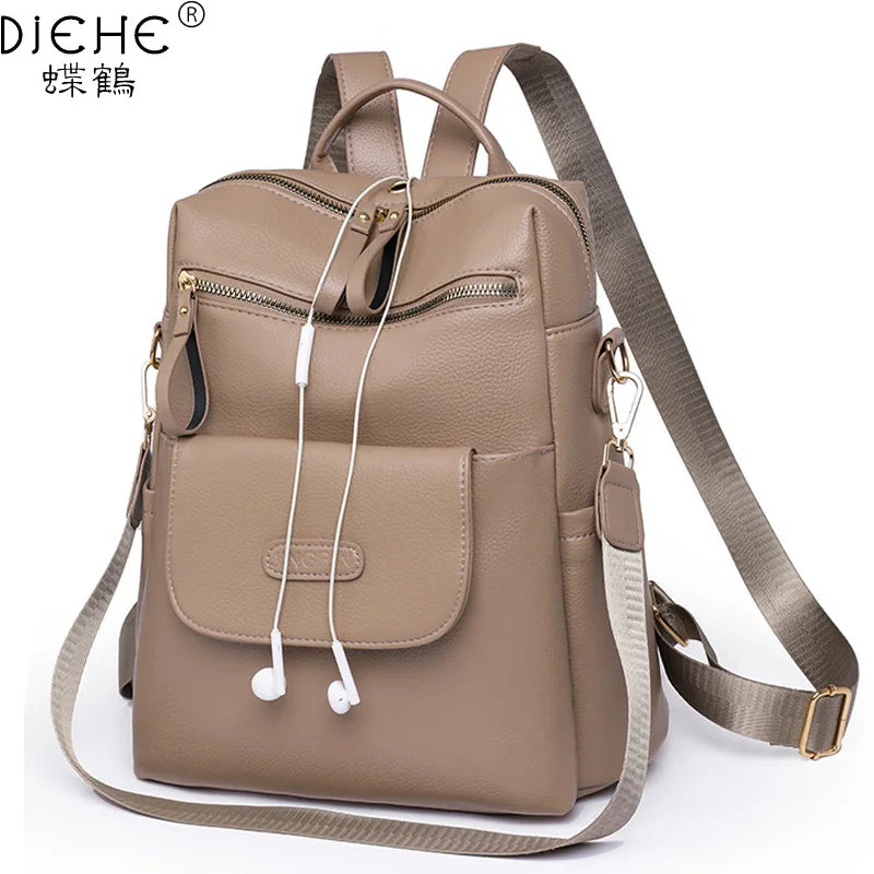 Casual Leather Backpack for Women Large Capacity Travel Bag