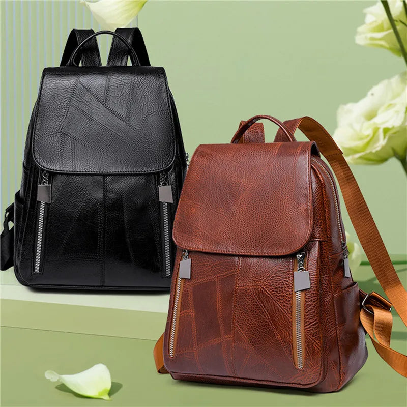 Waterproof PU Leather Backpack Large Capacity