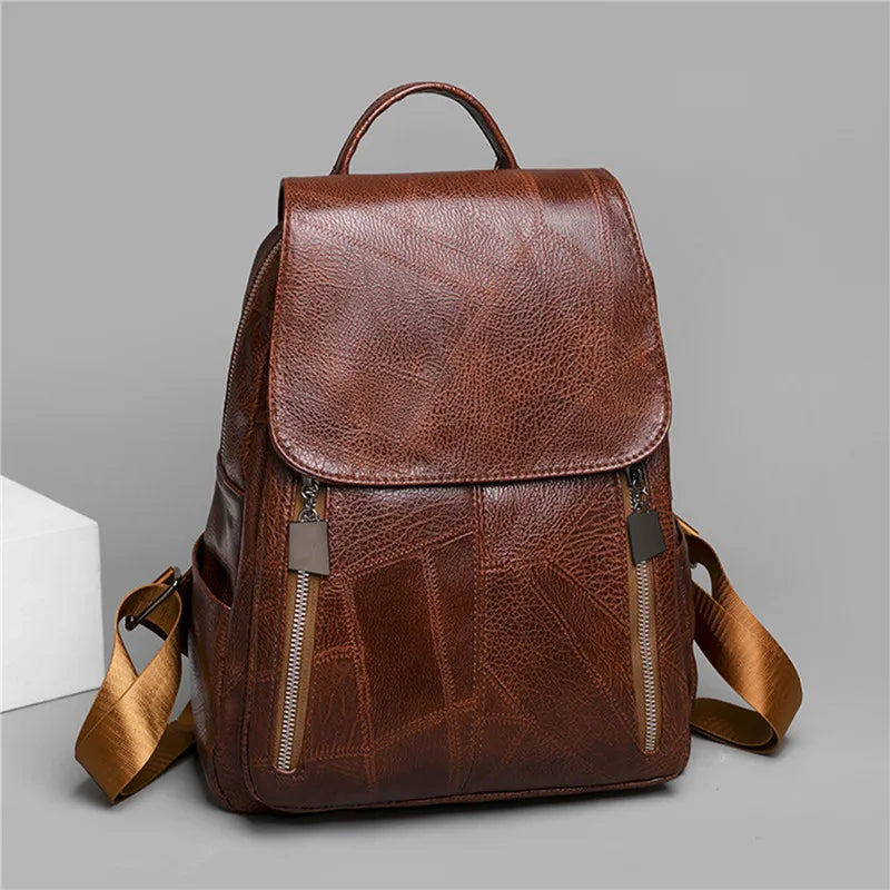 Waterproof PU Leather Backpack Large Capacity Rucksack