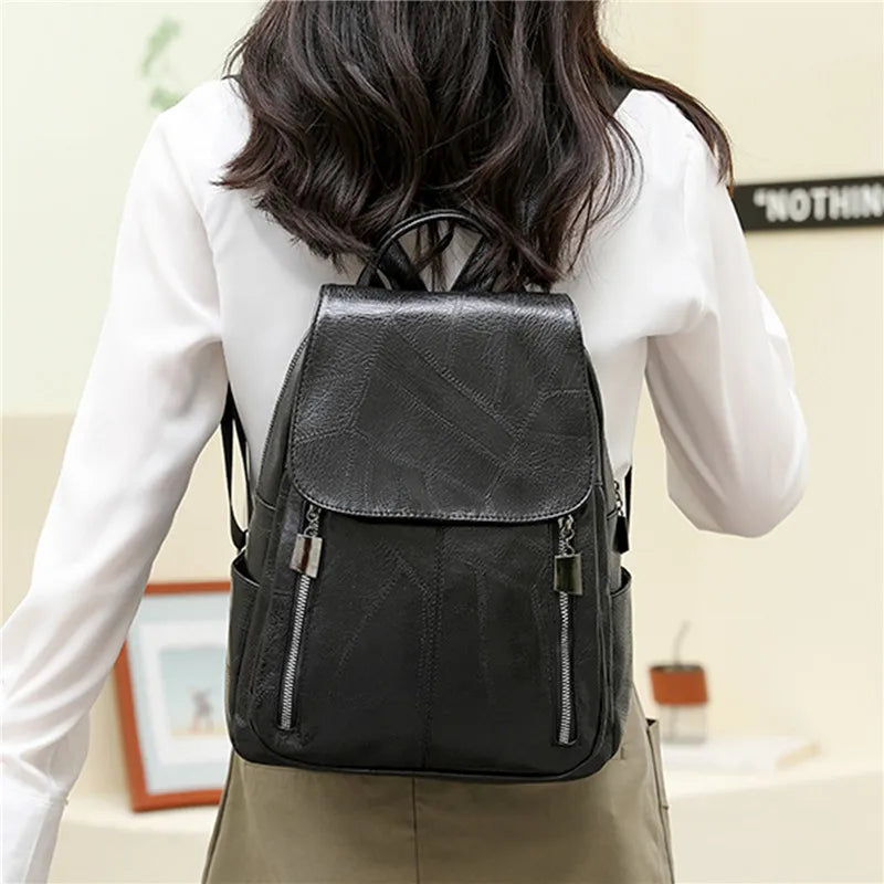 Waterproof PU Leather Backpack Large Capacity Rucksack