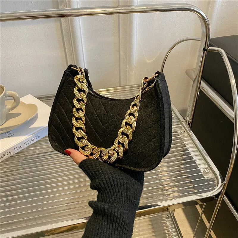 Casual Texture Retro Chain One Shoulder Underarm Bag Handbag for Women