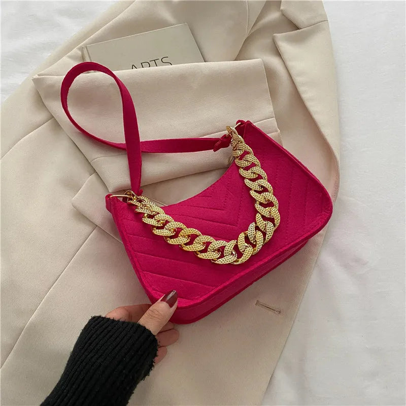Casual Texture Retro Chain One Shoulder Underarm Bag Handbag for Women