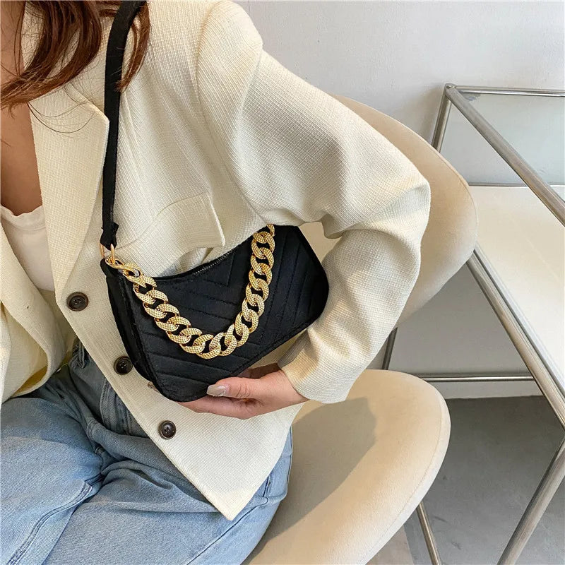 Casual Texture Retro Chain One Shoulder Underarm Bag Handbag for Women