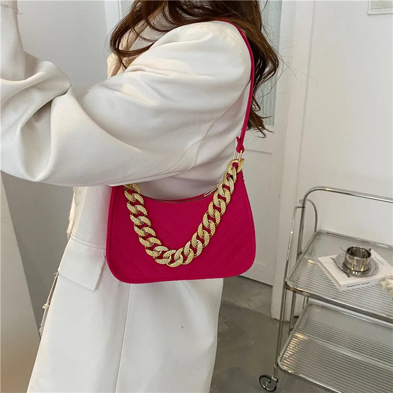 Casual Texture Retro Chain One Shoulder Underarm Bag Handbag for Women