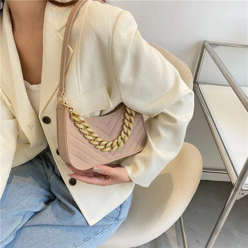 Casual Texture Retro Chain One Shoulder Underarm Bag Handbag for Women