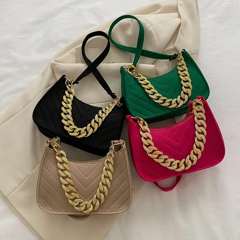 Casual Texture Retro Chain One Shoulder Underarm Bag Handbag for Women