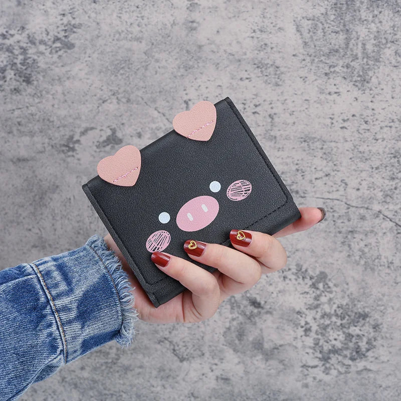 Cartoon Pig Wallet PU Leather Women Purse Trifold Small Money Purses