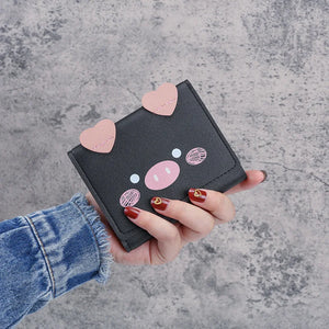 Cartoon Pig Wallet PU Leather Women Purse Trifold Small Money Purses