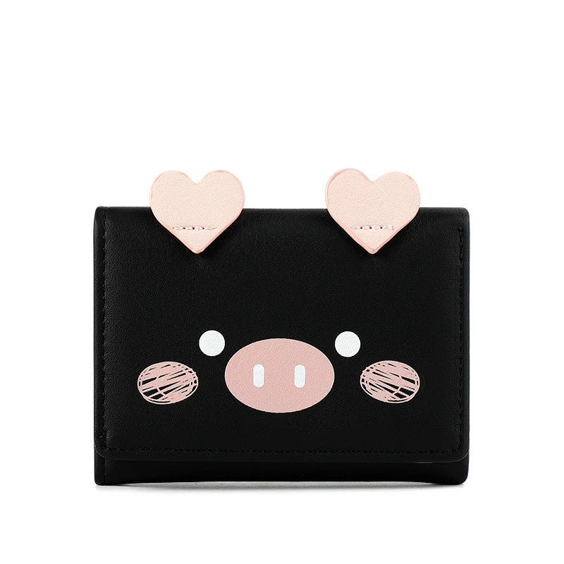 Cartoon Pig Wallet PU Leather Women Purse Trifold Small Money Purses