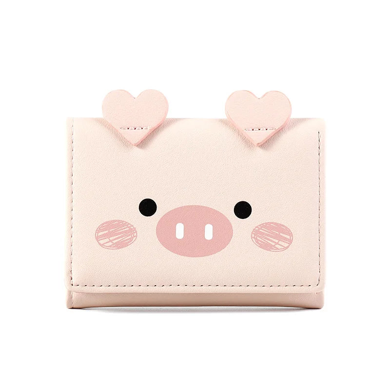 Cartoon Pig Wallet PU Leather Women Purse Trifold Small Money Purses