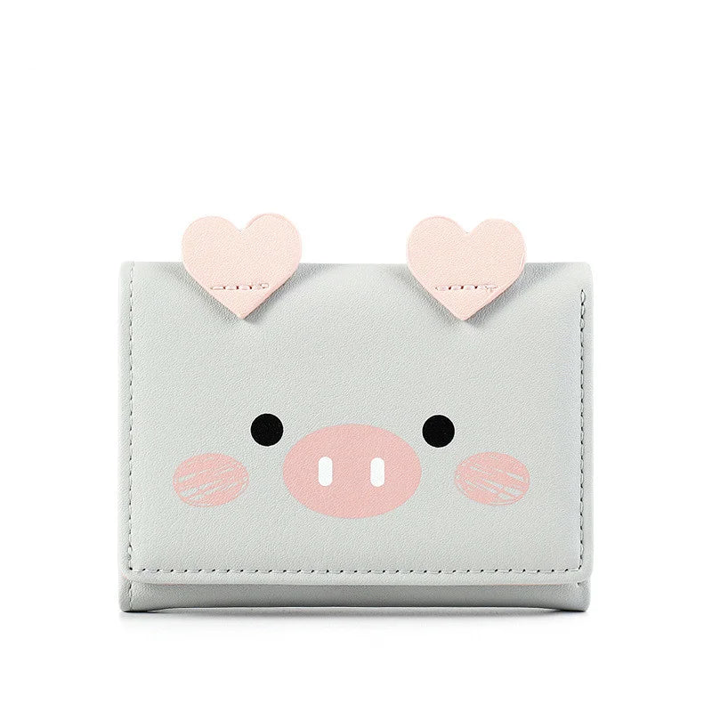 Cartoon Pig Wallet PU Leather Women Purse Trifold Small Money Purses