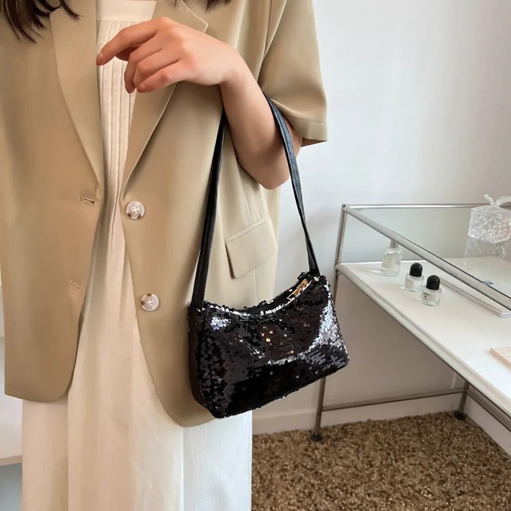 Glitter Underarm Bags for Women Handbags Small Top-Handle Bags