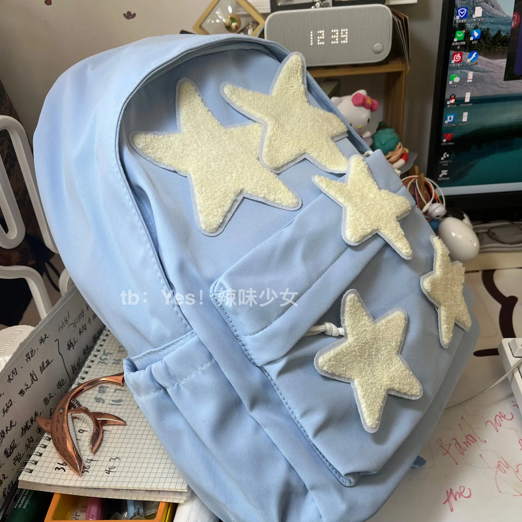 Star Unisex Plush Schoolbag High-Capacity Preppy Style Girls Backpack