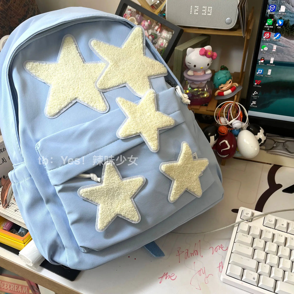 Star Unisex Plush Schoolbag High-Capacity Preppy Style Girls Backpack