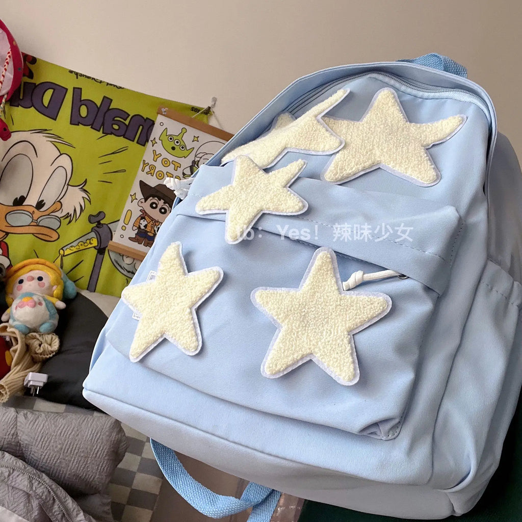 Star Unisex Plush Schoolbag High-Capacity Preppy Style Girls Backpack